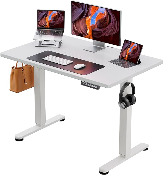 ErGear Height Adjustable Electric Standing Desk, 40 x 24 Inches Sit Stand up Desk, Memory Computer Home Office Desk (White) - LeafyLoom