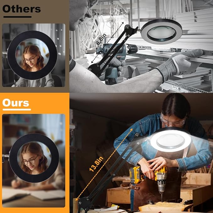 CHENBEN 10X Magnifying Glass with Light desk lamp 5 Color Modes Dimmable 2-in-1 Magnifying Glass with Light and Stand Adjustable LED Desk Lamp Hands Free for Reading Craft Repair Close Work - LeafyLoom