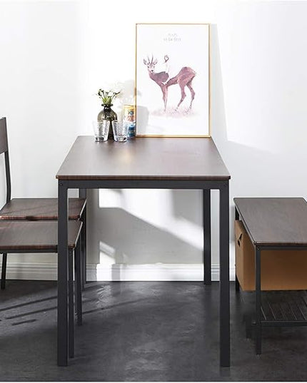 SDHYL Dining Table Set for 4, with Two Chairs and One Bench/4 Piece Set, Wooden Table Top with Metal Legs for Breakfast in Living Room, Kitchen Room, Dining Room, Restaurant, Bistro - LeafyLoom