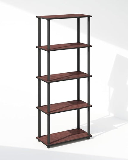 Furinno Turn-N-Tube 5-Tier Multipurpose Compact Display Rack, Shelving Unit, Bookcase, Dark Cherry/Black - LeafyLoom