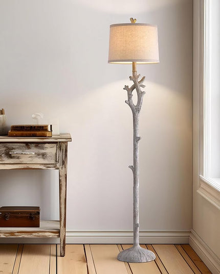 OYEARS Retro Farmhouse Floor Lamp for Living Room Rustic Standing Lamps Tree Trunk Deco Modern Country Vintage Wood Grain 59.75" Tall Corner Floor Lamp Bedroom Office - LeafyLoom
