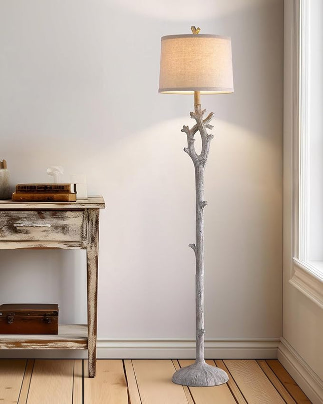 OYEARS Retro Farmhouse Floor Lamp for Living Room Rustic Standing Lamps Tree Trunk Deco Modern Country Vintage Wood Grain 59.75" Tall Corner Floor Lamp Bedroom Office - LeafyLoom