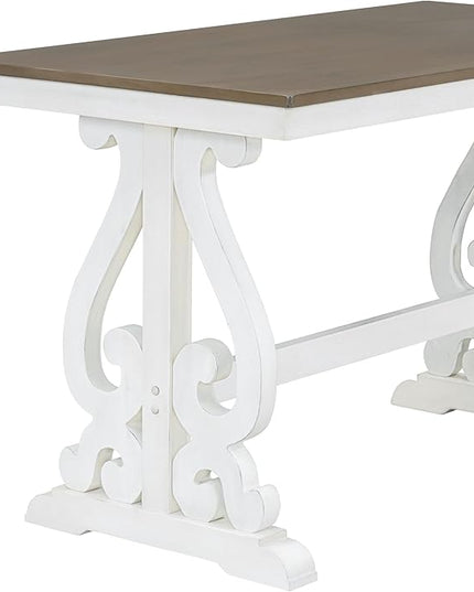5-Piece Retro Style Set with Unique Legs and Backrest, Rectangular Wooden Dining Table and 4 Upholstered Chairs Furniture for Kitchen Room, Brown+White, 52" L x 26" W x 30" H - LeafyLoom