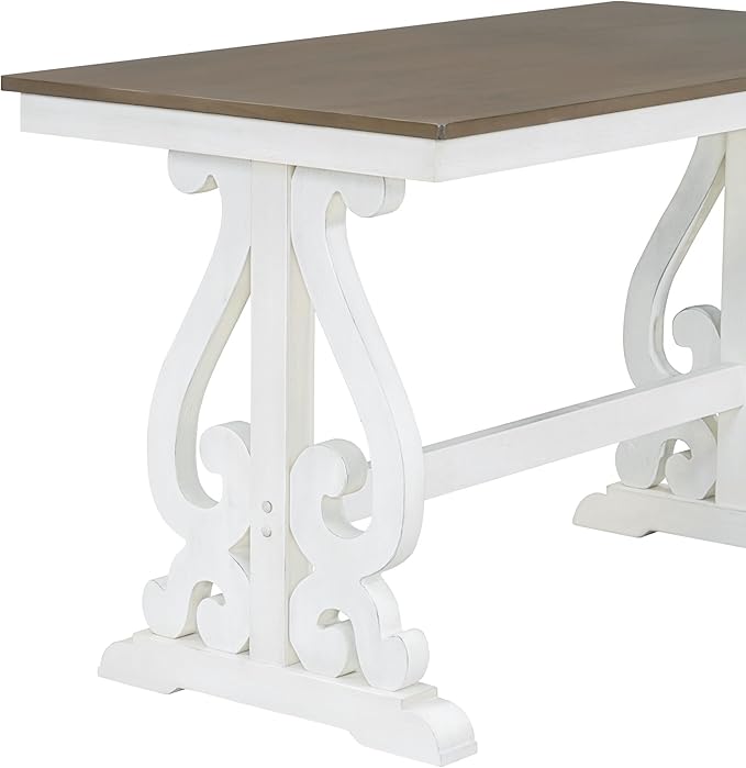 5-Piece Retro Style Set with Unique Legs and Backrest, Rectangular Wooden Dining Table and 4 Upholstered Chairs Furniture for Kitchen Room, Brown+White, 52" L x 26" W x 30" H - LeafyLoom