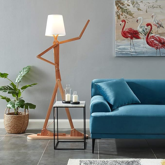 Cool Tall Floor Lamp for Living Room Bedroom Farmhouse - Corner Decorative Reading Standing Light Wood Creative Swing Arm Arc Design Gift for Kids/Boys/Girls Bedside - with LED Bulb (Ash) - LeafyLoom