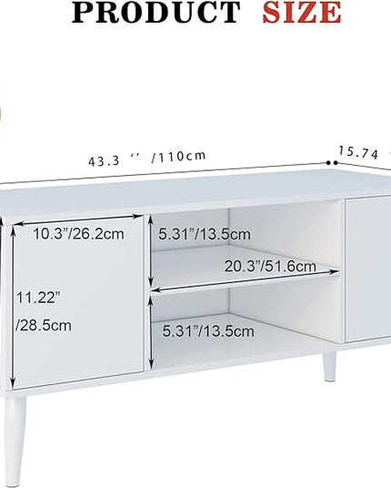 Yusong Retro TV Stand for 55 Inch TV, Entertainment Centers for Living Room Bedroom, Wood TV Bench Table TV Console TV Cabinet with 2 Storage Cabinets and Open Shelves,White - LeafyLoom