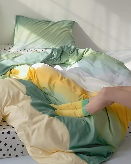 Green Rainbow Comforter Set, 3PCs Cal King, Lightweight Breathable Cotton Blanket Quilt, All Season, Ideal Gift, Durable, Easy Care - LeafyLoom