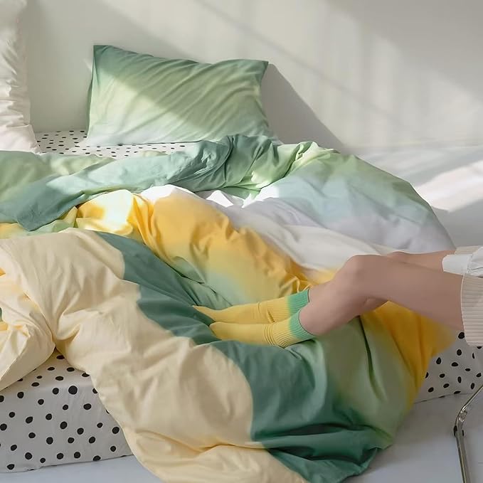 Green Gradient Comforter Set King Sage Green and Yellow Rainbow Bedding Comforter Set Multicolor Yellow Light Green Bedding Set Cotton Blanket Quilts Rainbow Color Comforter Set for King Bed - LeafyLoom