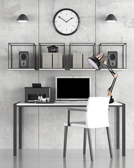 Metal Swing Arm Desk Lamps, Adjustable and Flexible, Feading with Base and Clip 2-in-1 Function, Fit E26&E27 Bulbs Base, Application in Bedroom Living Room, Office Home (Black+Rose Gold) - LeafyLoom
