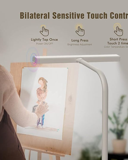 LED Desk Lamp with Clamp, 10W Desk Lamps for Home Office, Eye-caring Computer Monitor Light, 3 Color Modes, Dimmable & Touch Control, Architect Desk Light for Drawing,Workbench-1000LM,White - LeafyLoom