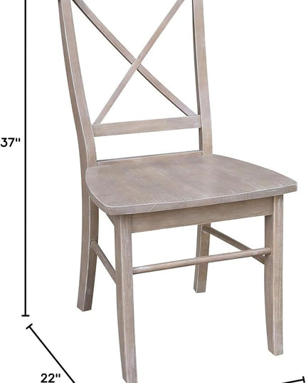 International Concepts Set of Two X-Back Solid Wood Seats Dining Chairs, Washed Gray Taupe - LeafyLoom