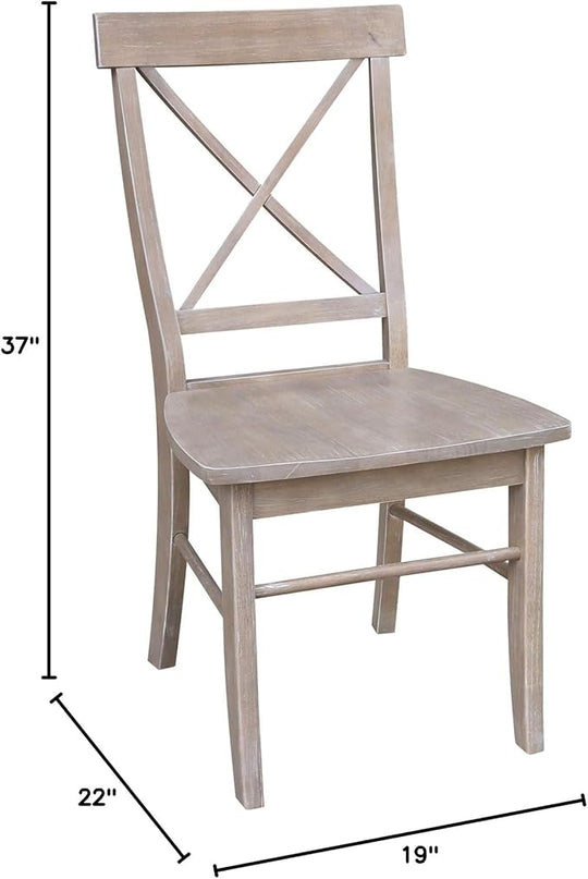 International Concepts Set of Two X-Back Solid Wood Seats Dining Chairs, Washed Gray Taupe - LeafyLoom