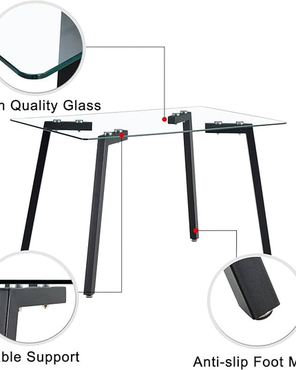 NicBex Modern Minimalist Rectangular Glass Dining Table for 4-6 with 0.31" Tempered Glass Tabletop and Black Coating Metal Legs, Writing Table Desk, for Kitchen Dining Living Room, Black - LeafyLoom