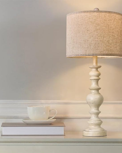 BOBOMOMO Resin 27.5" Farmhouse Lamps for Bedrooms Retro Side Table Lamps Bedside Lamp for Side Nightstand Living Room Off-white（1 Pack） - LeafyLoom