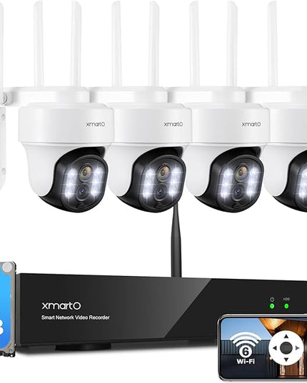 [WiFi 6 & 10X Zoom] XMARTO 10CH HD Auto Tracking PTZ Security Camera System Wireless Outdoor/Indoor, Dual-WiFi 4K NVR with 4X 6MP Home Cams, 1TB HDD (Plug-in 24/7 Surveillance, Auto WiFi-Relay) xmartO