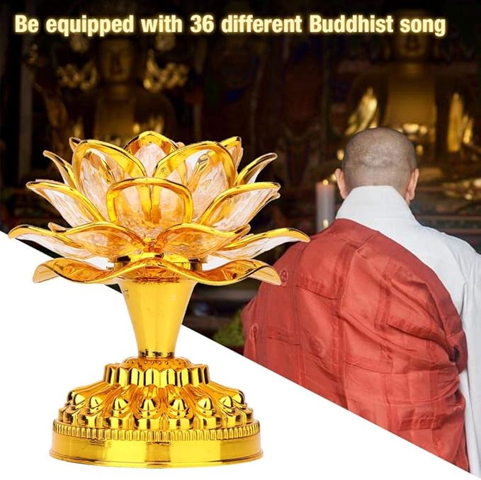 GLOGLOW Buddha Machine, LED Lotus Lamp Buddha Lamp Prayer Machine Prayer Machine with 36 Songs (without Battery) - LeafyLoom