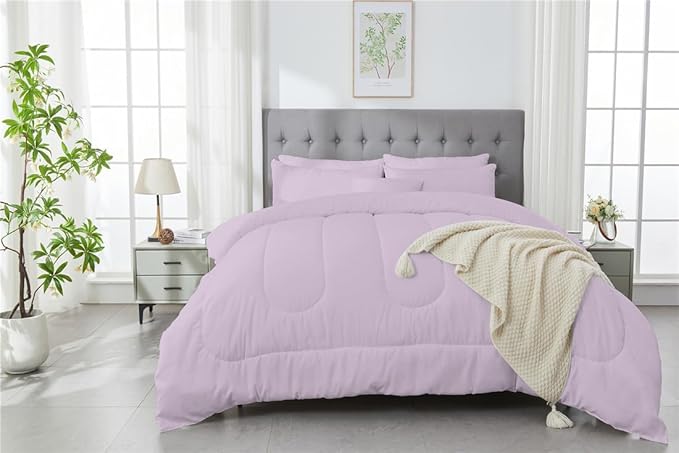 3 Piece Solid Color All Season Bedding Comforter Set Microfiber Soft Lightweight Bedding Set for Kids Teens Adults Room Decor with 1 Comforter and 2 Pillowcases King - LeafyLoom