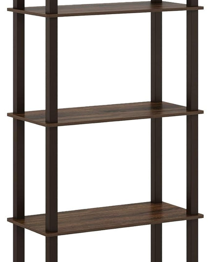 Furinno Turn-N-Tube 5-Tier Multipurpose Shelf / Display Rack / Storage Shelf / Bookshelf, Square Tubes, Walnut/Brown - LeafyLoom