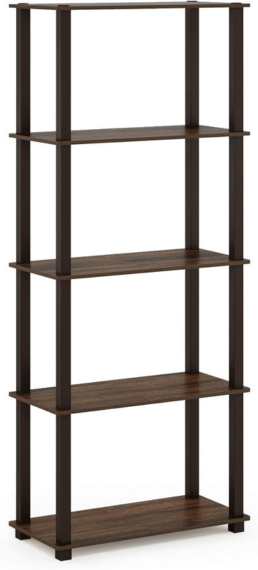 Furinno Turn-N-Tube 5-Tier Multipurpose Shelf / Display Rack / Storage Shelf / Bookshelf, Square Tubes, Walnut/Brown - LeafyLoom