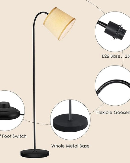 LED Floor Lamp, Standing Lamp for Living Room with Linen Lamp Shade,Adjustable Gooseneck Modern Reading Light,Floor Lamps for Bedroom,Office,Farmhouse,12W LED Bulb Included - LeafyLoom