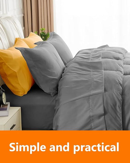 California King Size Comforter Set - 3 Pieces, 1 Reversible Comforter and 2 Pillowcases,Soft Quilted Warm Fluffy Cooling Bedding for All Season,Grey - LeafyLoom