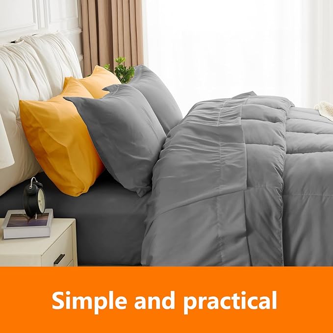 California King Size Comforter Set - 3 Pieces, 1 Reversible Comforter and 2 Pillowcases,Soft Quilted Warm Fluffy Cooling Bedding for All Season,Grey - LeafyLoom