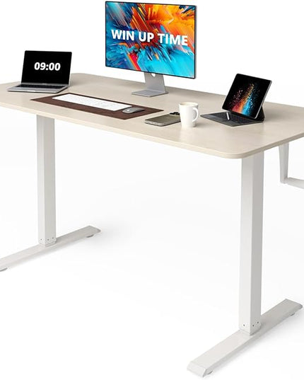Whole Piece DeskTop Manual Standing Desk Adjustable Height- Crank Stand Up Desk, Sit Stand Desk with Frame Computer Desk - LeafyLoom