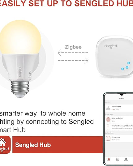 Sengled Zigbee Smart Light Bulbs, Smart Hub Required, Works with SmartThings and Echo with Built-in Hub, Voice Control with Alexa and Google Home, Soft White 60W Eqv. A19 Alexa Light Bulb, 2 Pack Sengled