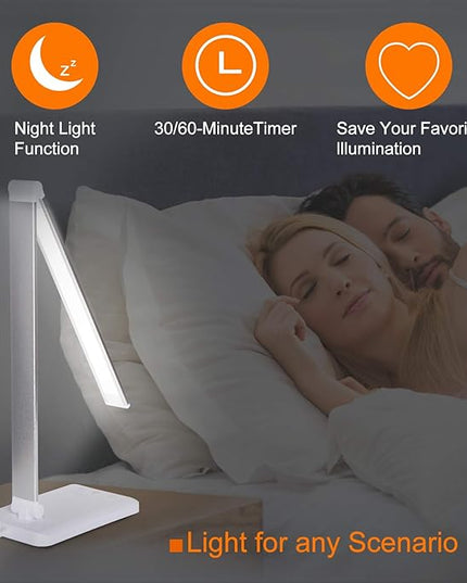 LED Desk Lamp,Eye-Caring Table Lamps,Stepless Dimmable Office Lamp with USB Charging Port,Touch/Memory/Timer Function,25 Brightness Lighting,Foldable Lamp for Reading,Studying,Working - LeafyLoom