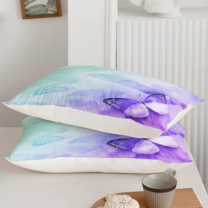 Butterfly Comforter Full Size,Watercolor Butterfly Kids Comforter Set,3Pcs Bedding Set Printed Comforter with 2 Pillowcases,Down Alternative,Soft and Lightweight,for All Seasons - LeafyLoom