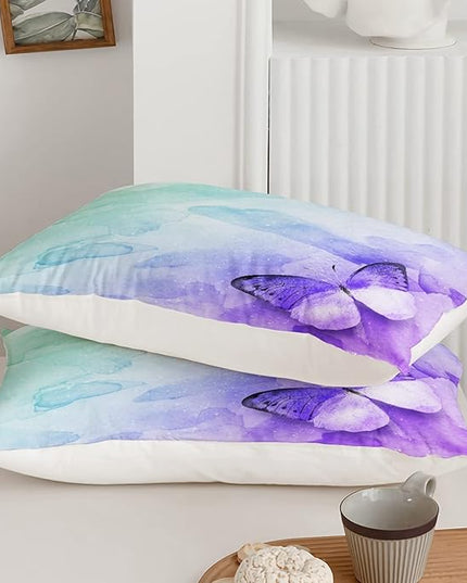 Butterfly Comforter Queen Size,Watercolor Butterfly Kids Comforter Set,3Pcs Bedding Set Printed Comforter with 2 Pillowcases,Down Alternative,Soft and Lightweight,for All Seasons - LeafyLoom