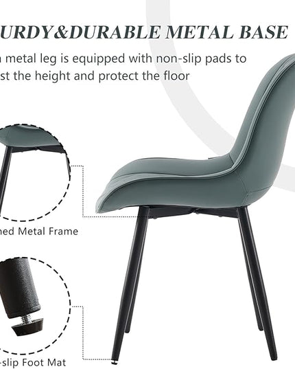 YOUNIKE Dining Chairs set of 2 with High Back Mid Century Modern Kitchen & Dining Room Chairs PU Faux Leather Upholstered sillas de comedor Comfortable Padded Accent Chair with Metal Leg Greyish Green - LeafyLoom