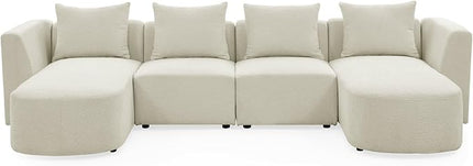 117" U-Shape Sectional Single Seats and Two Chaises, Modular Sofa, DIY Combination, Loop Yarn Fabric for Living Room, Apartment, 117inch, Beige - LeafyLoom