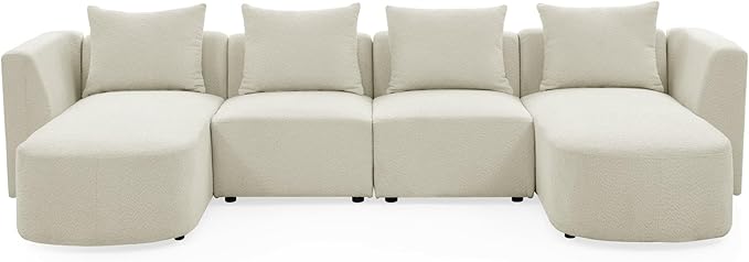 117" U-Shape Sectional Single Seats and Two Chaises, Modular Sofa, DIY Combination, Loop Yarn Fabric for Living Room, Apartment, 117inch, Beige - LeafyLoom