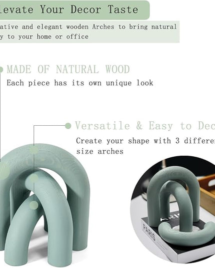 3Pcs wood arch Decor Accents - Decorative Home Arch Sculpture, Modern boho Minimalist Coffee table bookshelf living Room Entryway aesthetic Decorations Objects - LeafyLoom