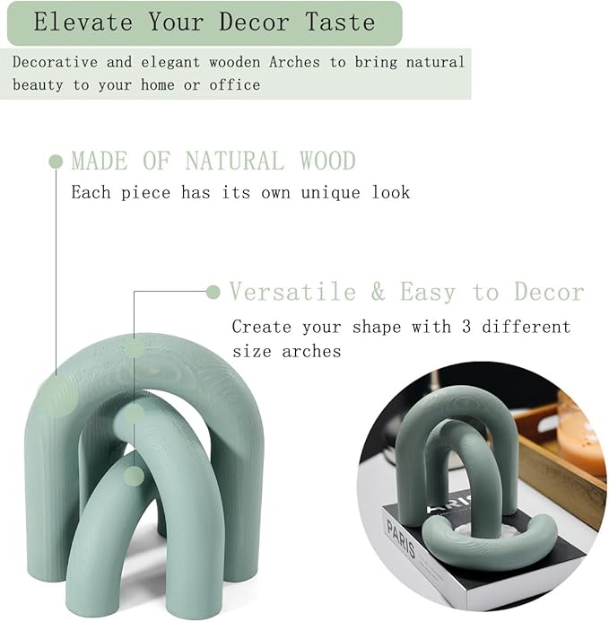 3Pcs wood arch Decor Accents - Decorative Home Arch Sculpture, Modern boho Minimalist Coffee table bookshelf living Room Entryway aesthetic Decorations Objects - LeafyLoom