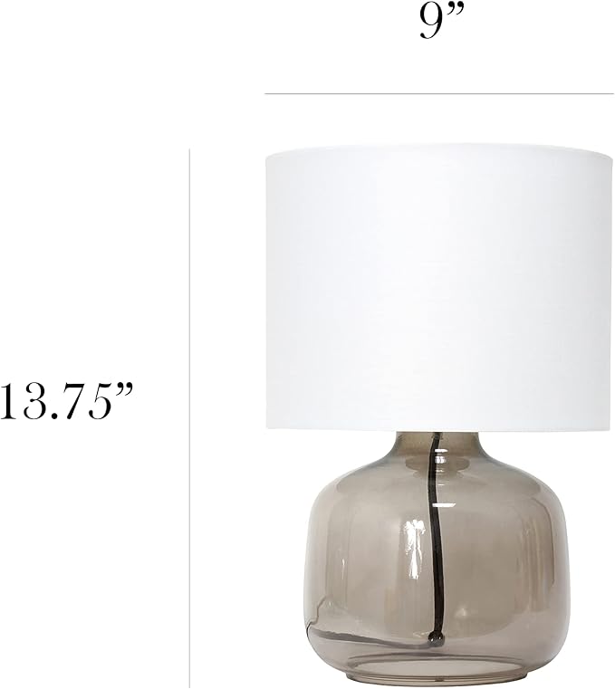 Simple Designs LT2064-SMW Smokey Glass Table Lamp with White Fabric Shade (Pack of 4) - LeafyLoom