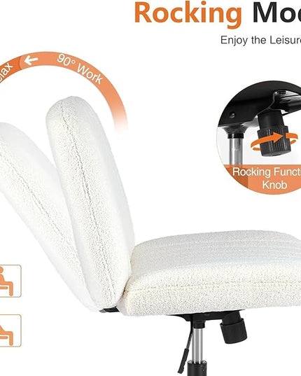Sweetcrispy Office Chair No Wheels - Armless Desk Chair No Wheels Cross Legged Office Chair Wide Swivel Teddy Fabric Home Office Desk Chairs - LeafyLoom