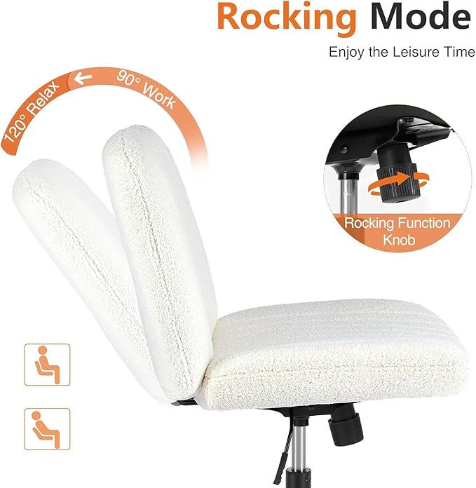 Sweetcrispy Office Chair No Wheels - Armless Desk Chair No Wheels Cross Legged Office Chair Wide Swivel Teddy Fabric Home Office Desk Chairs - LeafyLoom