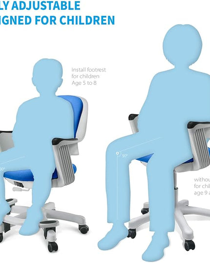 Kids Desk Chair: Ergonomic Kids Computer Chair | Adjustable Kids Office Chair with Wheels & Arms | Study Chair for Girls and Boys - Kids Chair Desk with Wheel Covers (Ocean Blue) - LeafyLoom