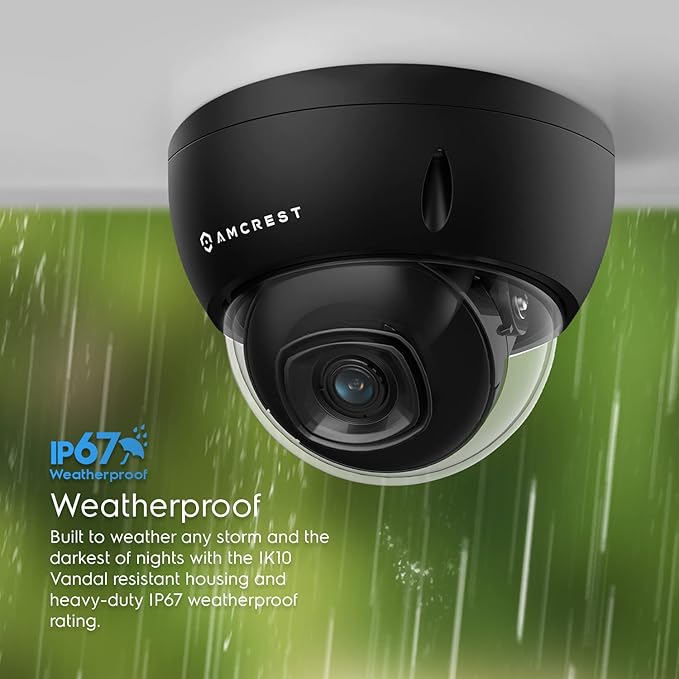 Amcrest 5MP POE Camera, Outdoor Vandal Dome Security POE IP Camera, 5-Megapixel, 98ft NightVision, 2.8mm Lens, IP67, IK10 Resistance, MicroSD 256GB (Sold Separately), Cloud, NVR (IP5M-D1188EB-28MM) Amcrest