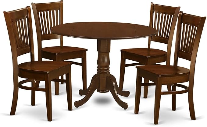 East West Furniture DLVA5-ESP-W Dublin 5 Piece Kitchen Set for 4 Includes a Round Dining Room Table with Dropleaf and 4 Solid Wood Seat Chairs, 42x42 Inch - LeafyLoom