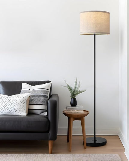 Oneach 61" Farmhouse Industrial Floor Lamp for Living Room Standing Floor Lamp Rustic Floor Lamps for Living Room Bedroom Tall Lamps with Rotary Switch for Bedroom with Natural Linen Lamp Shade - LeafyLoom