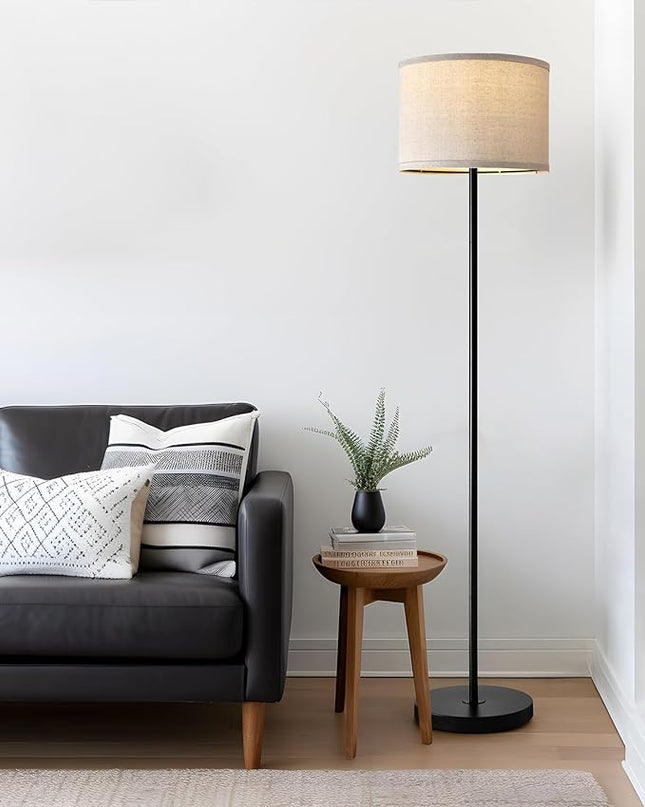 Oneach 61" Farmhouse Industrial Floor Lamp for Living Room Standing Floor Lamp Rustic Floor Lamps for Living Room Bedroom Tall Lamps with Rotary Switch for Bedroom with Natural Linen Lamp Shade - LeafyLoom