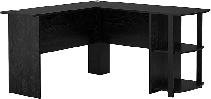 Dakota L-Shaped Desk with Bookshelves (Black Ebony Ash) - LeafyLoom