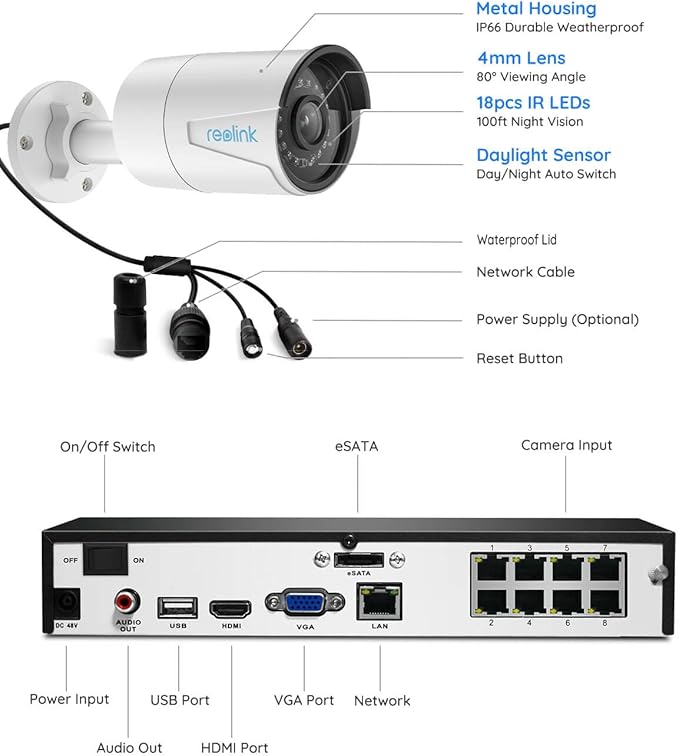 REOLINK 8CH 5MP Security Camera System, 4pcs Wired PoE Cameras for Home Security Outdoors, Smart Person/Pet/Vehicle Detection, 4K 8CH NVR with 2TB HDD for 24-7 Recording, RLK8-410B4-5MP White REOLINK