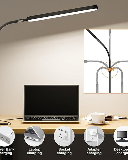 SKYLEO Desk Lamp for Office Home- 34" LED Desk Light - Touch Control - 5 Color Modes X 11 Brightness Levels - 1300ML(112 Pcs Lamp Beads) - Timmer & Memory Function - 12W Clip On Light - Black - LeafyLoom