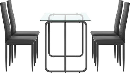 NicBex Small Kitchen Table Set for 4 Dining Room Set 5-Piece Rectangle Dining Table Set with Metal Frame, Tempered Glass Dining Table for Kitchen, Living Room, Transparent - LeafyLoom