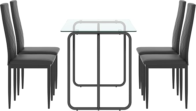 NicBex Small Kitchen Table Set for 4 Dining Room Set 5-Piece Rectangle Dining Table Set with Metal Frame, Tempered Glass Dining Table for Kitchen, Living Room, Transparent - LeafyLoom