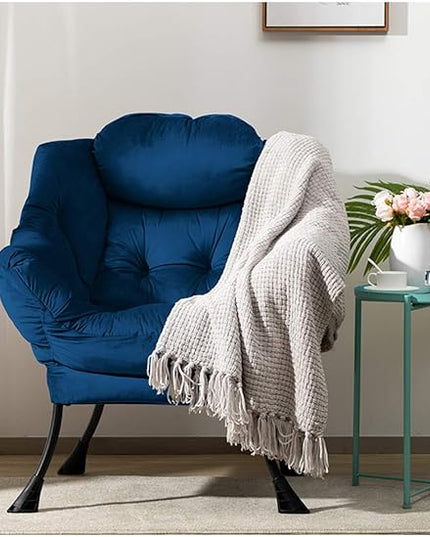 HollyHOME Modern Fabric Large Lazy Chair, Accent Oversized Comfy Reading Chair, Thick Padded Cozy Lounge Chair with Armrest, Steel Frame Leisure Sofa Chair for Living Room, Bedroom, Dorm, Royal Blue - LeafyLoom